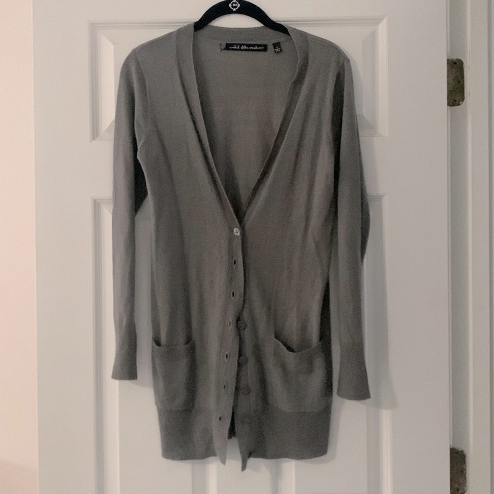Dark Grey Long Cardigan With Pockets